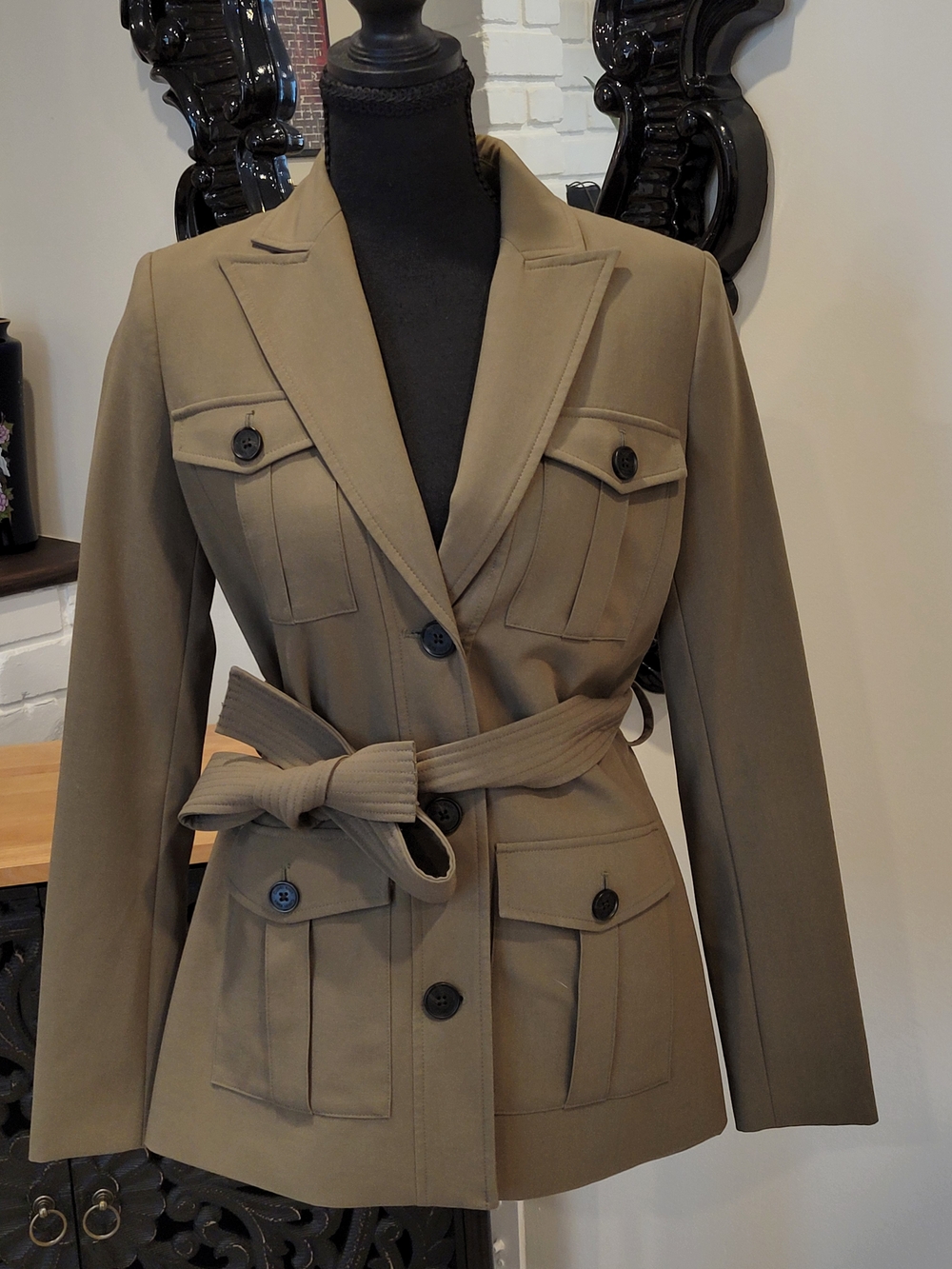 Calvin Klein Olive Green Belted Utility Blazer